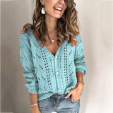 Cardigan Hollow Out Knitted Button Long Sleeve Loose Sweater