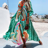 Printed long sleeved summer beach holiday maxi dress