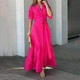 Versatile Waistband Pink Cardigan Maxi Dress