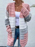 Pink Color Block Open Front Cardigan