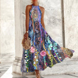 Oceanic Floral Print Sleeveless Maxi Dress